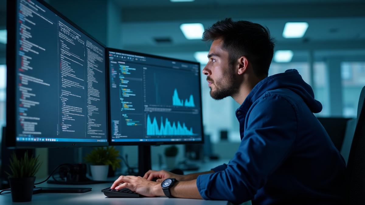 Developer working with multiple monitors